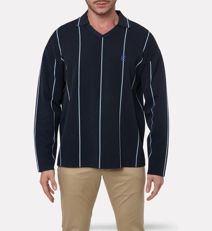 Etudes Embroidered Logo Pinstripe Knit Polo Shirt, Model View