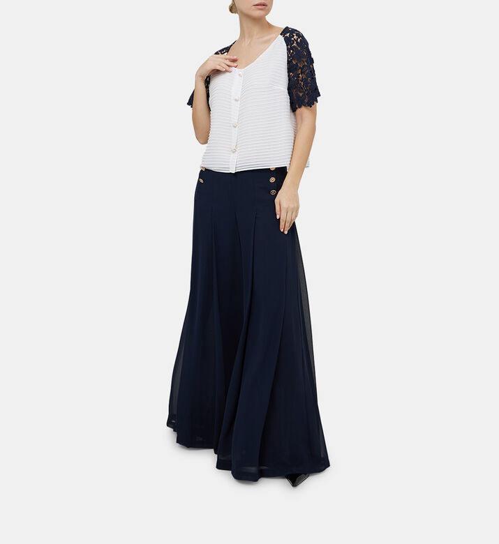 Chiffon Topstitched Ribbed Top