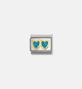 Composable Classic Light Blue Glitter Double Heart Composable Classic Light Blue Glitter Double Heart