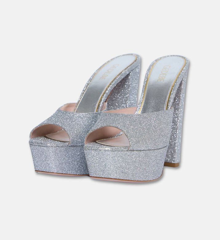Gedebe Jery Glitter Open-toe Chunky Block Heel, Silver, Eu-41, Packshot View