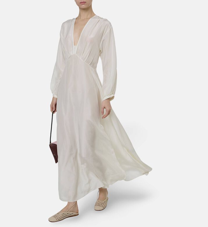 Forte-Forte Habotai Silk Long-sleeve Dress, Model View