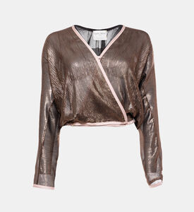 Crinkled Lam&eacute; Kimono Wrap Top