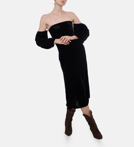 Forte-Forte Velvet Sweetheart Neck Midi Dress, Model View