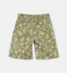 Elastic Waistband Tropical Print Slip Pockets Shorts