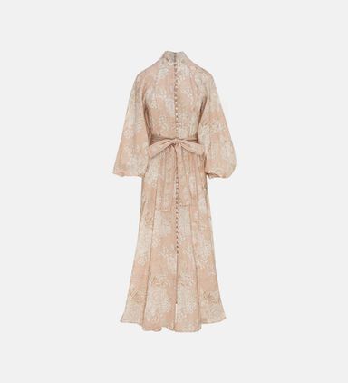 Floral-print Balloon Sleeves Flared Dress