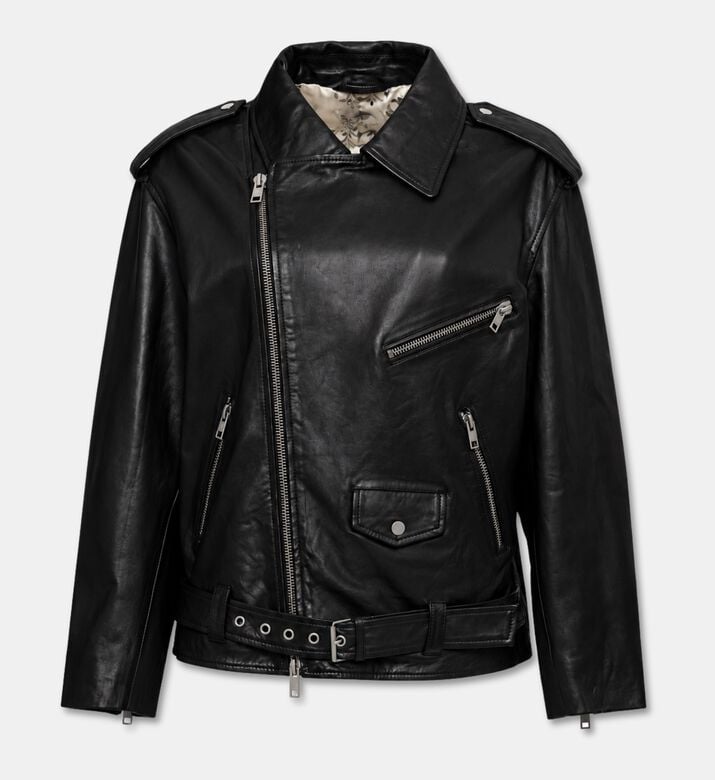 Momoni Leather Biker Coat, Packshot View