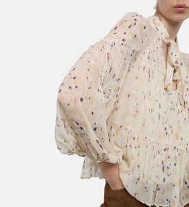 Ba and Sh All-over Graphic-print V-neck Top, Beige, M, Model View