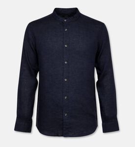 Galeries Lafayette Linen Button-down Stand Collar Shirt, Dark-blue, Xxl, Packshot View