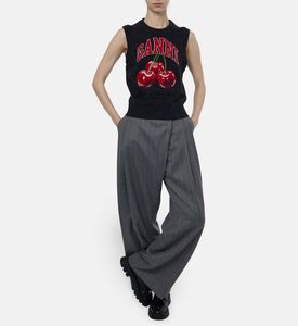 Ganni Wrap-front Wide-leg Pinstripe Trousers, Model View