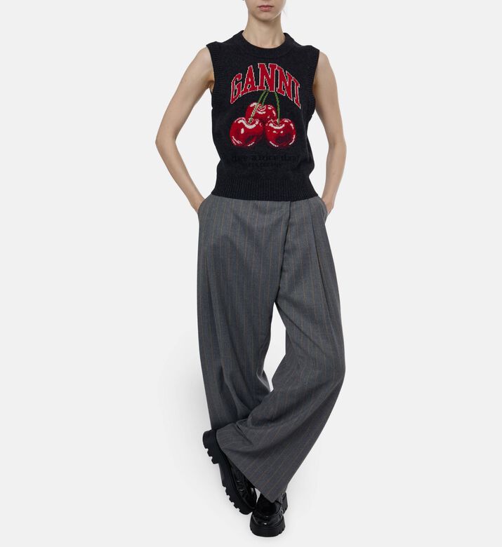 Ganni Wrap-front Wide-leg Pinstripe Trousers, Model View