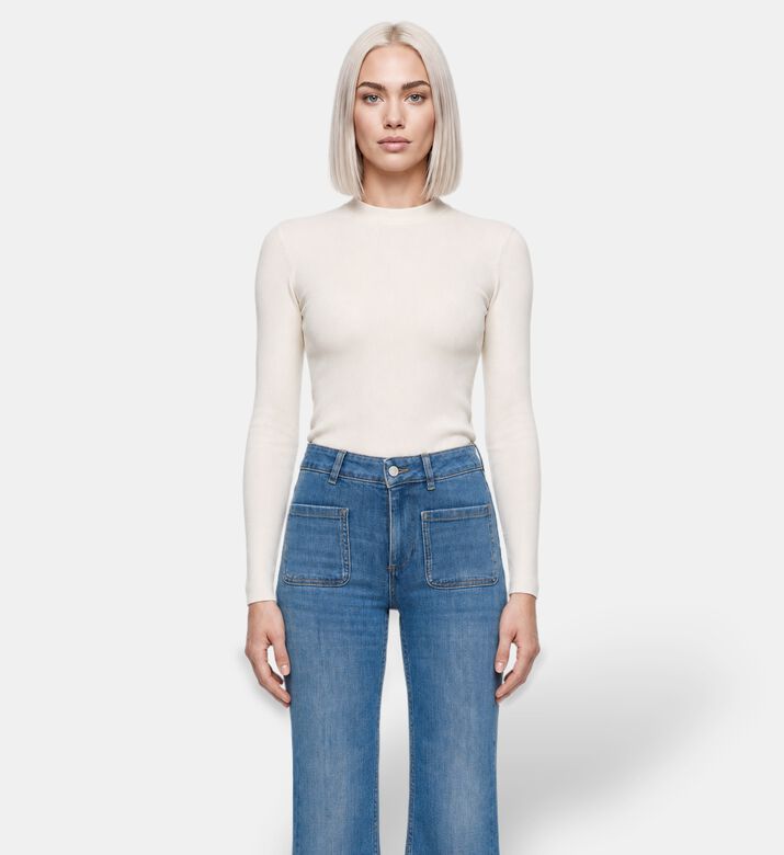 Ba&sh Patch Pockets Flared Denim Pants, Model View