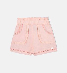 شورت بجيوب دانتيل مكشكش للبنات