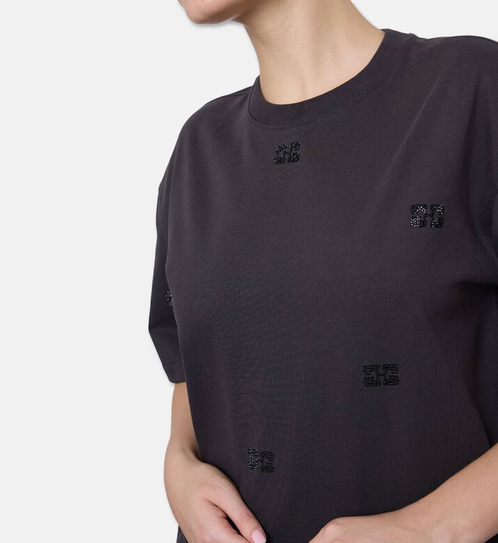 Ganni Rhinestones-embellished Crewneck T-shirt, Model View