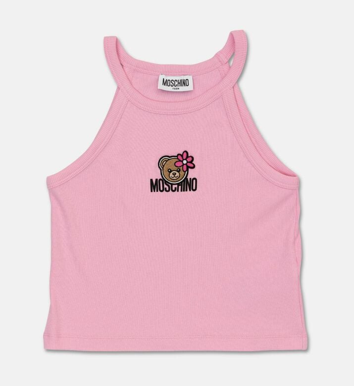Moschino BKT Appliqu&eacute; Ribbed Tank Top, Pink, 12y, Packshot View