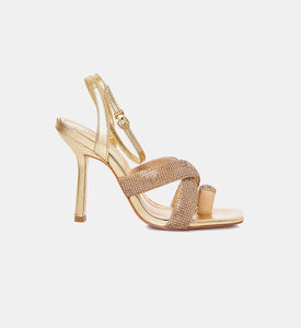 صندل جلدي بكعب عالي معدني