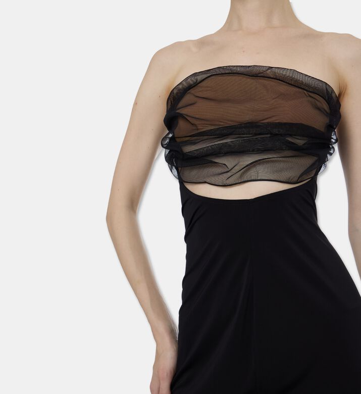 Nensi Dojaka Mesh Overlay Asymmetric Maxi Dress, Model View