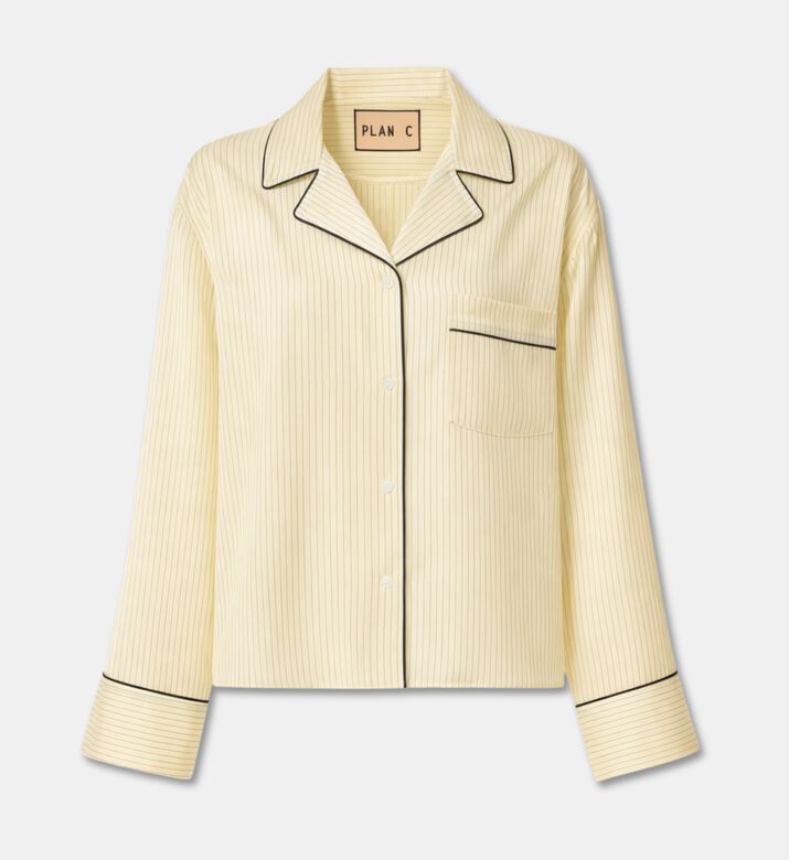 Plan C Satin Striped Long-sleeve Shirt, Yellow, 40, Packshot View