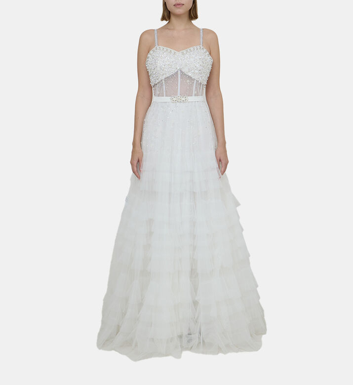 Bead Rhinestone Embellished Layered Dress