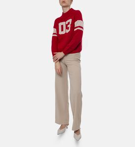 Ba and Sh Stripe-embroidery Long-sleeve Sweater, Red, M, Model View