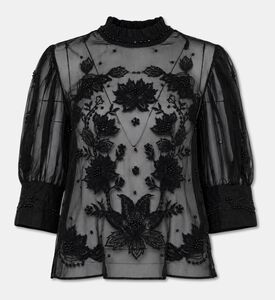 Farm Rio Embroidered Short Sleeve Blouse, Packshot View