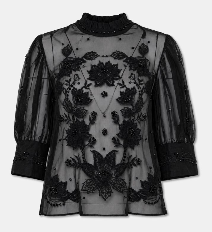 Farm Rio Embroidered Short Sleeve Blouse, Packshot View