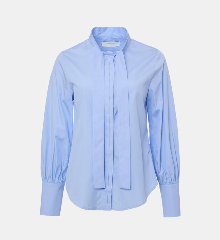 Cotton Tied Scarf Long-sleeve Shirt