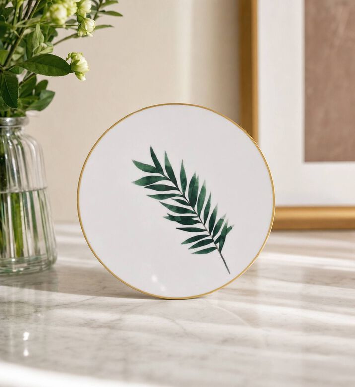 Spal Leaf Gold-rimmed Dessert Plate, Linear, 21-cm, Model View