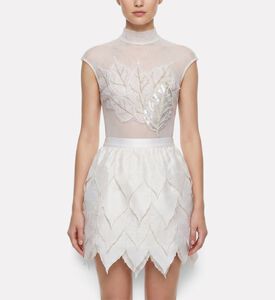 Savanna Beads Embellished High Neck Sleeveless Bodysuit, White, Xl, Model View