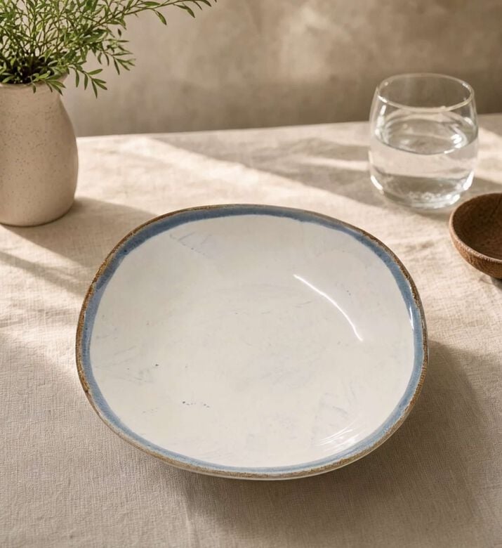 Home Deco and More Ceramic Black-trim Soup Plate, Model View