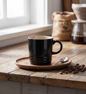 Le Creuset Stoneware 3-rings Espresso Mug, Black, 100-ml, Model View