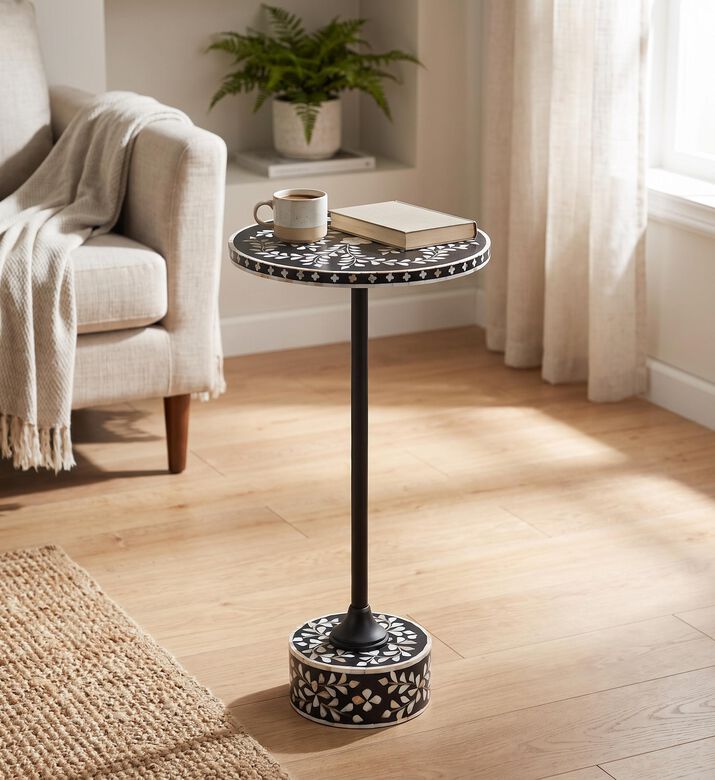 Home Deco and More Round Terrazzo-effect Side Table, Black, Packshot View