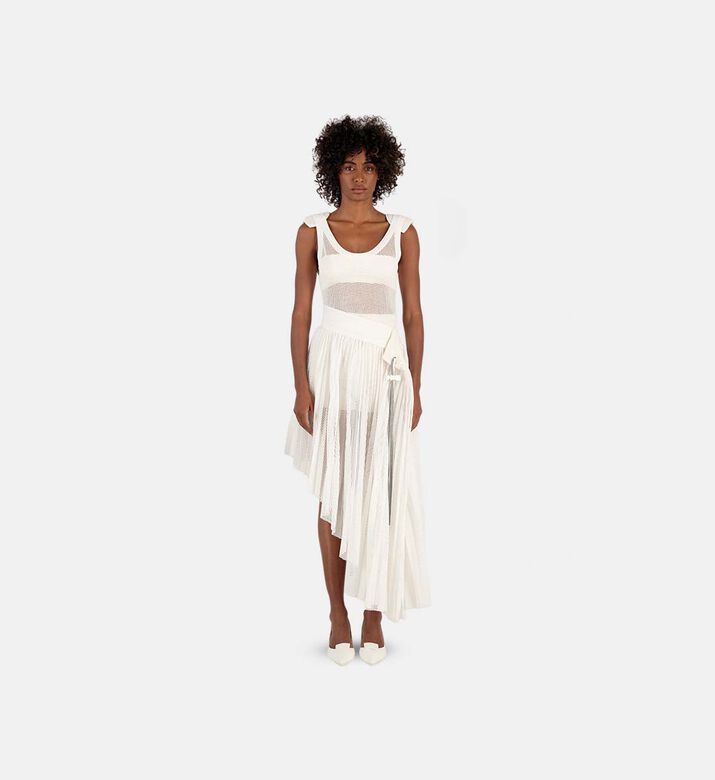 تنورة متوسطة الطول بخصر مائل وشبكة