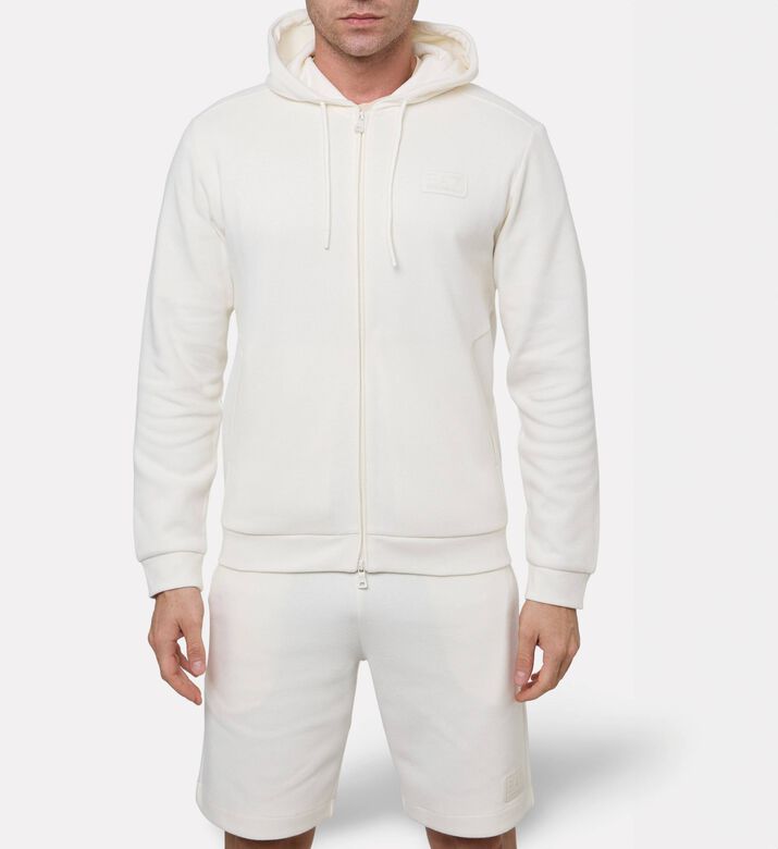 EA7 Hooded Zip-up Sweatshirt, Cream, L, Model View