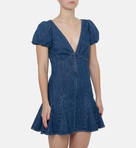 Alice and Olivia Puff Sleeve Denim Mini Dress, Model View