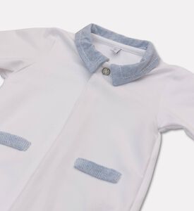 My First Collection Contrast-collar Long-sleeve Rompersuit, Blue, 6m, Packshot View