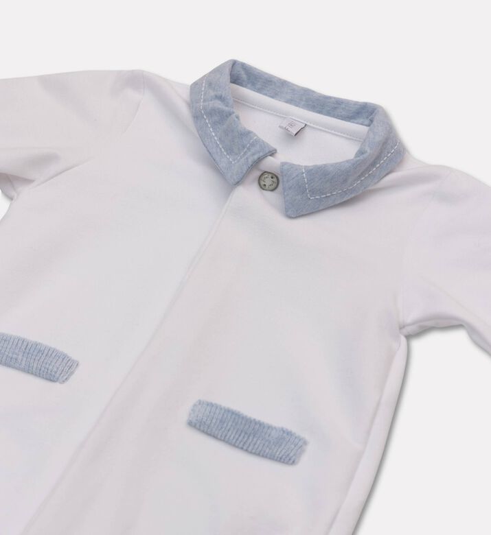 My First Collection Contrast-collar Long-sleeve Rompersuit, Blue, 6m, Packshot View