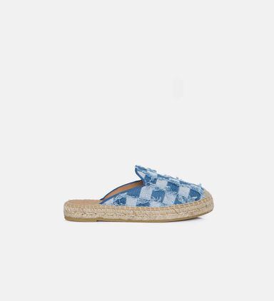 Checkered Denim Mules