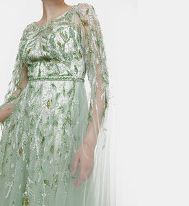 فستان ماكسي بكاب بتصميم أوراق شجر