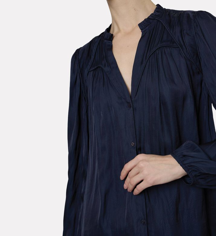 Ba and Sh Lustre Ruffled Blouse, Dark-navy, M, Model View