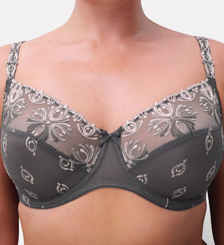 Chantelle Embroidered Underwired Bra, Dark-grey, 100, D, Model View