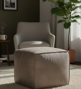 Home Deco and More Cuby Suede Leather Square Pouf, Green, Packshot View