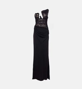 Arced Mesh-detailing Plunge Neck Maxi Dress