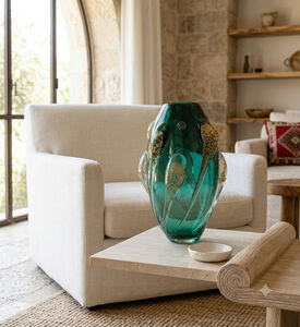 Gileno Medusa Handmade Gold Crystal Vase, Green, M, Packshot View