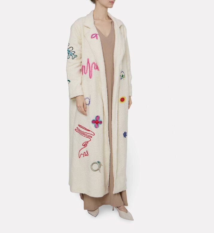 Dalia Al Azem Multi-colored Embroidered Motifs Canvas Abaya, Model View