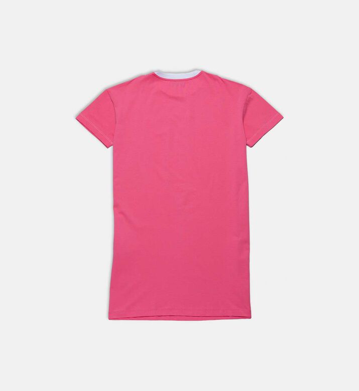 فستان بأكمام قصيرة بطبعة شعار أمامي