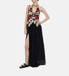 Alicia Silk Embroidered Open-back Dress