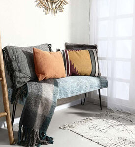 Home Deco and More Cotton Iron Legs Durry Print Bench, Packshot View