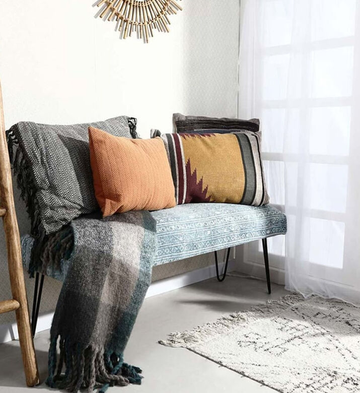 Home Deco and More Cotton Iron Legs Durry Print Bench, Packshot View