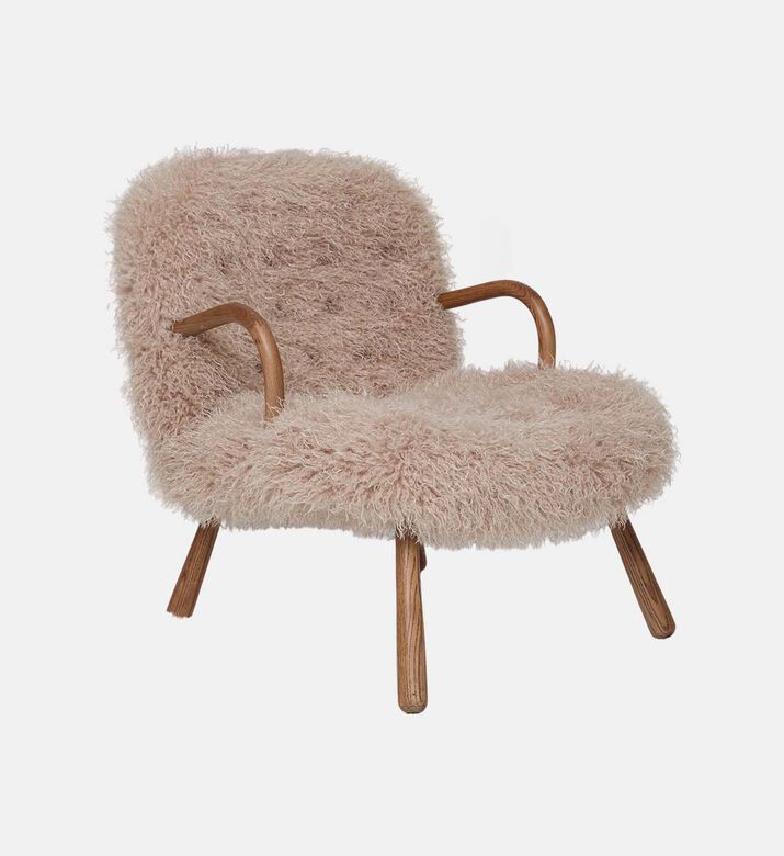 Fur Round Wood Armrests Armchair Fur Round Wood Armrests Armchair