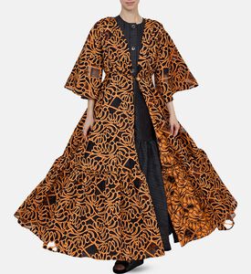 فستان متوسط الطول واسع بياقة في بطبعة تجريدية